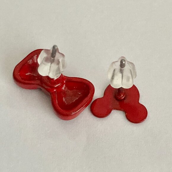Vintage Disney Mickey Minnie Mouse Earrings Ears Bow Dots Icon Red Disneyana - Picture 7 of 10